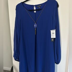 NWT As U Wish Royal Blue Dress Long Sleeve w Cut Out Size Medium